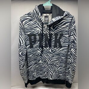 Victoria's Secret Pink French Terry Zebra Zip Hoodie Black & White Small (S)
